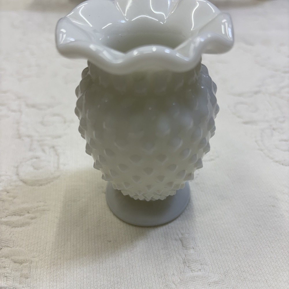 Vintage 1940's Fenton Art Glass Milk Glass Hobnail Mini Vase